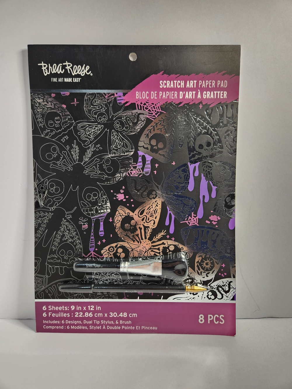 Brea Reese Halloween Scratch Art Paper Pad — Black & Purple Designs, 8 Pc